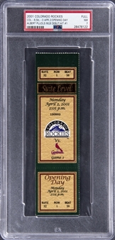 2001 MLB Opening Day Colorado Rockies/St. Louis Cardinals From Albert Pujols MLB Debut & First Hit - PSA NM 7